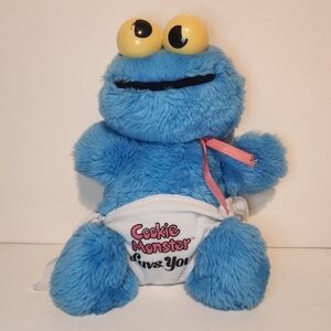 10” 1980s Vintage Baby Cookie Monster Sesame Street Rattle Plush